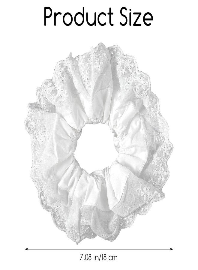 Dimeho White Scrunchies for Women Large Lace Scrunchies Elastic Hair Ties No Damage Double Layer Hair Bands (white) - Image 2